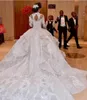 Vintage Ball Gown Wedding Dresses 2020 High Neck Luxury Train Long Sleeves Sparkle Applique Satin Bridal Gowns2453887