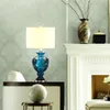 Candeeiros de mesa de vidro azul americano quarto estudo lâmpada de cabeceira el sala de estar decorativa luz de mesa lr0086761621