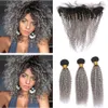 # 1B / grijze ombre maagdelijke Braziliaanse menselijke haar weefsels met kant frontale kinky krullend ombre zilvergrijs 3bundles met 13x4 kant frontale sluiting