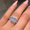 Square Zircons Diamond Full Crystal Engagement Wedding Ring för Kvinnor Ringar Mode Smycken Drop Ship