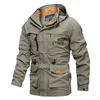 Les hommes d'hiver Bomber Veste à capuche coupe-vent Vestes militaire Vestes tactique hommes Armée multi-poche imperméable Manteaux Slim