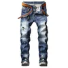 2020 Mens Distressed Rips Stretch Black Blue Jeans Fashion Slim Fit Washed Motocycle Denim Pants Panelled Hip HOP Trousers T1059242c
