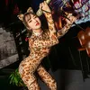 Tuta da donna sexy in lingerie per babydoll Set Cosplay Leopardo Bodystocking Sleepwear Cerniera Manica lunga Tuta da ballo esotica