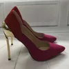 12cm métal mince talon haut chaussures peu profondes couleur mélangée pompes femmes Sexy bout pointu talon aiguille chaussures habillées daim chaussures minces talons