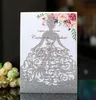 Laser Cut Inbjudningar OEM Stöd anpassad med tjejer i klänning Vikta ihåliga bröllopsfestinbjudningskort med kuvert BW-HK111G