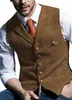 2020 Men's Wool Plaid Groom Vests Groomsmen Attire Tweed Business Suit Jacket Formal Groom's Wear Suit Vest Men's Wedding Tuxedo Waistcoat