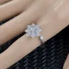 Women White Zircon Crystal Snowflake Finger Ring Adjustable Opening Rings for Engagement Christmas Wedding Gift Classic Personality