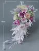 Goccia di acqua viola rosa Bouquet da sposa elegante Carla Lily Waterfall Bouquet da sposa Bouquet da sposa