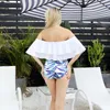 Branco sexy 2 peça das mulheres s biquíni 2019 swimsuit designer swimwear off ombro ruffled flounce crop top bikini com recorte conjunto inferior