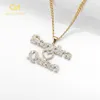 Pendant Necklaces Personalized Custom Iced Out Double Name Necklace Love Heart Choker Thick Chain Handwriting Nameplate Couple Jew255U