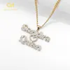 Pendant Necklaces Personalized Custom Iced Out Double Name Necklace Love Heart Choker Thick Chain Handwriting Nameplate Couple Jew260Z