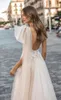 Illusion bodice 2022 Sexig bröllopsklänning En axel Backless Bridal Gown Appliqued A Line Beach Enkel See Through Dresses