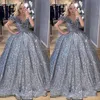 الفضة البراقة الكرة بثوب Quinceanera فساتين الحلو 16 قبالة الكتف كريستال مطرز المسابقة فساتين vestidos دي Quinceanera فساتين vestidos دي 15