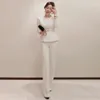 Dwa kawałek sukienka Dwuczęściowy profesjonalny garnitur Kobieta 2021 Wiosna Koreański Temperament Długą rękawową Kurtka Wysoka Talia Szerokie spodnie nóg