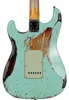 John Cruz Limited Edition Masterbuilt Heavy Relic Light Green Over 3 Tone Электрогитара Sunburst ST Винтажные тюнеры из палисандра Fi4821767