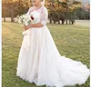 Robes de mariée de taille plus demi-manches appliquées dentelle tulle une ligne bohème boho robes de mariée jardin pays mariage personnalisé2023041