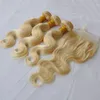 klasa 10a 100 ludzka prosta brazilliana fala ciała blond ludzkie włosy wiązki z zamknięciem naturalny kolor Virgin Remy Włosy z zamknięciem