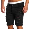 Moda rasgada hole jeans shorts homens preto branco magro e magro jeans casual reto vintage cintura baixa homme curto