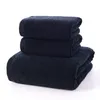 3pcs Wholesale Solid Terry Cotton Black Towel Set High Quality Small Face Hand Towel and Large Bath Shower Towels Bathroom Set