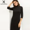 T-shirt noir Maxi Dres col roulé fente latérale taille haute fête longue noire robes moulantes, grande taille t-shirt robe robes Y2004187756650