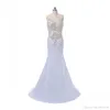 2023 New Sleeveless Floor length Lace and Beading Decoration See Through Back prom dresses Mermaid Satin Evening Dresses vestidos 1324