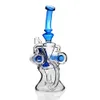 New Blue Recycler Glass Water Bongs Dab Rigs Percolater Dab Rig with Banger Glass Bong Water Pipe Recycler Bong Ash Catcher