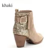 Tańsze Nowe Kobiety Moda Seksowne Botki Wojskowe Kobiety Buty Zamszowe Chunky Heel Casual Dress Buty Designer Buty 35-43