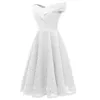 Frauen Sexy Sommer Party Kleider Schlank Retro Slash Neck Kleid A-Linie Ärmellose Vintage Casual Party Spitze Hochzeit Kleid