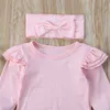 3pcs camisa outono rompers bebé estilo de moda topos + flamingo calças + headbands menina infantil vestuário conjuntos 1-3T