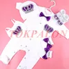 0-3 month newborn Footies clothes boy baby jumpsuit cotton rhinestone crown jurk ribbon jurken white jurkje pajamas set