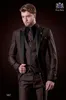 Mode Chocolate Groom Tuxedos Peak Lapel Groomsmen Mens Bröllopsklänning Stilig Man Jacka Blazer 3 Piece Suit (Jacka + Byxor + Vest + Tie) 921