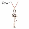 ERLUER Fashion Jewelry Pink Black Flamingo Necklace For Women Cute Bird Animal Enamel Charming Long Silver Plated Pendant Necklace
