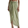 Robe de plage pour femme Maillot de bain semi-transparent Bikini Cover Ups Jupe courte avec glands Robe de bain en mousseline de soie Sarong Pareo Shorts