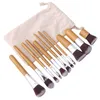 11 pièces bambou poignée maquillage pinceaux Kit fond de teint cosmétiques maquillage pinceau ensemble avec sac en tissu emballage