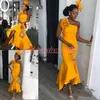 Trendy African High Low Mermaid Evening Dresses Yellow 2019 Ruffle Cocktail Plus Size Pageant Gowns Special Occasion Prom Dress Party Formal
