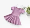 Candy Color Ruffled Dress Baby Girls Dresses Short Sleeve Cotton Flounces Solid Swing Dress Kids Designer Clothes Girl Outfits 9M-2T AYP6381