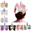 8 Färg 6 "Big Unicorn Hair Bow With Clip Färgglada Print Barrettes Gilded Kids Party Christmas Gift