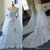 2020 New Corset Wedding Dresses Pattern Scoop Neckline Vintage Long Bell Sleeves Appliques Flowers White and Pale Blue Medieval Bridal Gowns