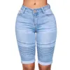 Jeans Short en jean élastique taille moyenne pour femme, longueur aux genoux, bermuda courbé, extensible