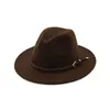Fashion- واسعة حافة القبعات الصوف شعر حزب الرسمي الجاز تريلبي فيدورا قبعة مع حزام مشبك عارضة قبعة بنما فيدوراس
