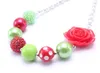 Green+Red Flower Christmas Kid Chunky Necklace Christmas Style Bubblegume Bead Chunky Necklace Jewelry For Baby Kid Girl