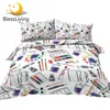 BlessLiving Art Supplies Bedding Set Watercolor Duvet Cover Paints Palette Bed Set King Brushes Ink Bedclothes Bedroom Decor9021056