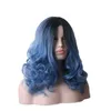 Ombre Black Blue Wig Woodfestival 여성을위한 곱슬 한 합성 머리 중간 길이 코스프레 가발 무지개 색깔의 여성 18 인치