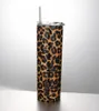 20 Unzen Skinny Edelstahlbecher 600 ml Leopard Grid Straight Tumbler Wasserbecher Outdoor-Sportflasche Vakuumbecher mit Strohhalmdeckel RRA3165