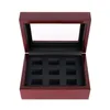 Organizador de caja de madera de cuero PU, caja portátil de 12x16x7cm, 2-9 agujeros, Ring197E deportivo de campeonato, color rojo y negro