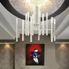 Nordic postmodern LED art villa lustre sala de estar restaurante lobby lustre de ouro personalidade criativa luzes do tubo