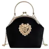 Female Velvet Pearl Handbag Shoulder Cross-body Bags Vintage Velour Heart Design Evening Bag Wedding Party Bride Clutch Bag Purse