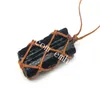 10Pcs Macrame Wrapped 25-30mm Black Tourmaline Stone Pendant Necklace Natural Raw Crystal in Hand Woven Net Cage Pendant Adjustable Necklace