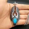 Punk Ancient Silver Titanium Steel Animal Eagle Wing Pendant Turquoises Hawk Pendants Halsband för män Biker Vintage Smycken