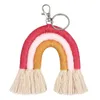 Rainbow Keychains weven voor vrouwen Tassel Macrame Keyrings Key Holder sieraden2554